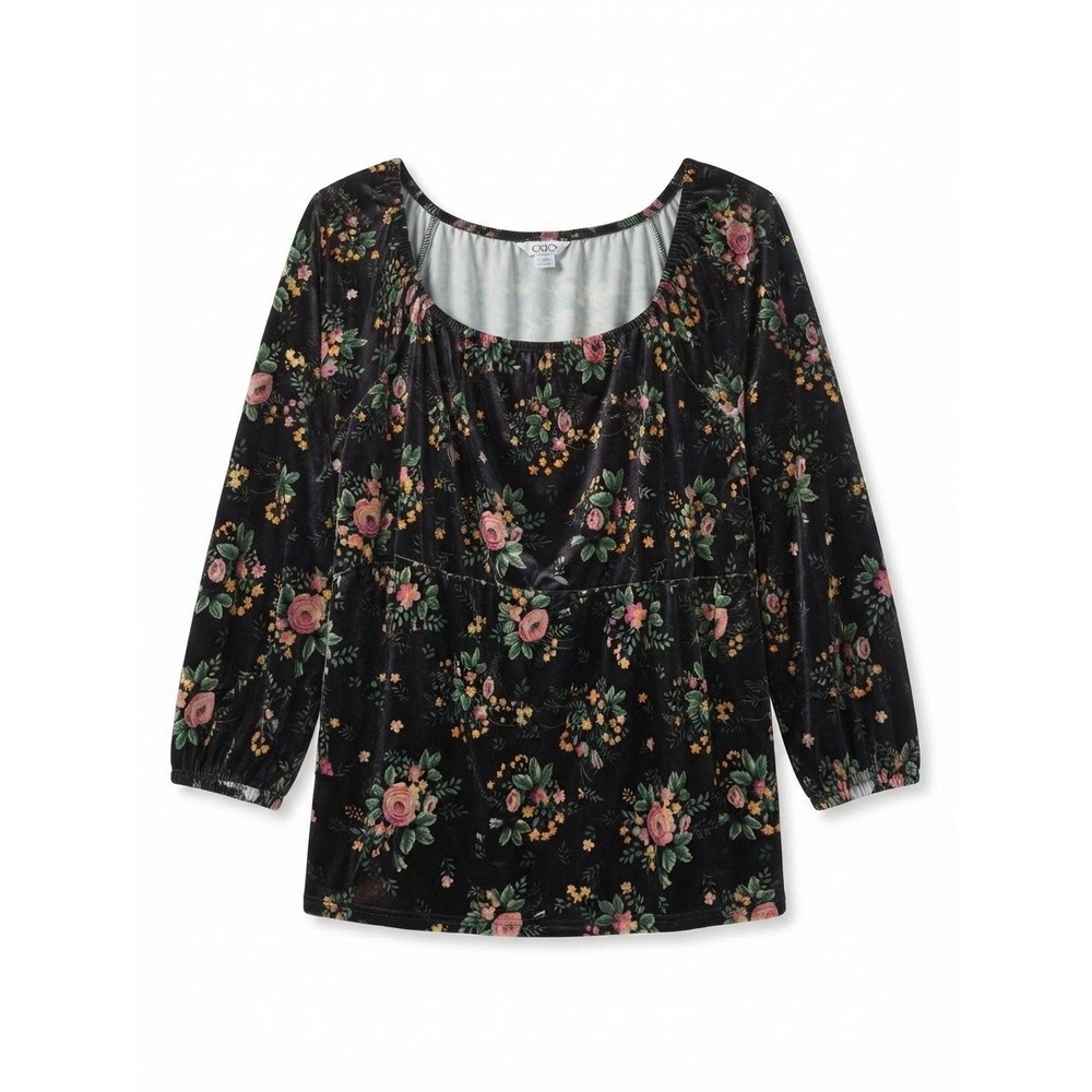 Cato 2X Floral Top Velvet Fall Winter Boho Stretch Curvy Plus 18 20